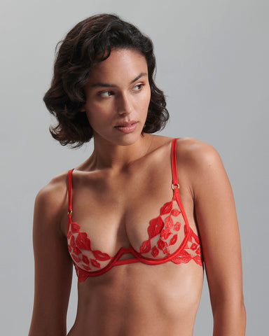 Marian Embroidered Balcony Bra Red