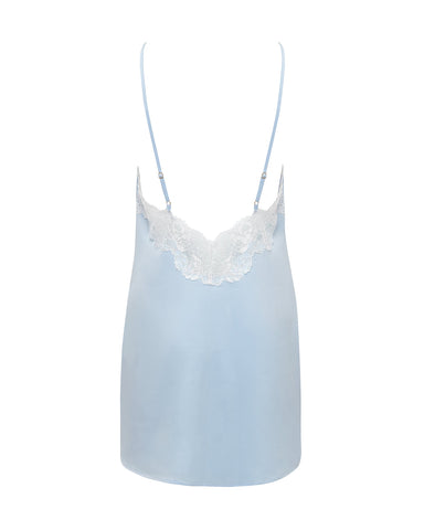 Isabella Luxury Satin Short Chemise Ice Water Blue/White